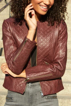 Burgundy Quilted Leather Collarless Jacket -Winter Fashion Shop web 13 a21ol005 a20bd002gy 131