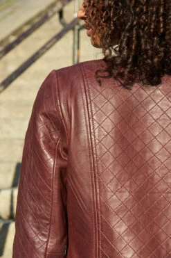 Burgundy Quilted Leather Collarless Jacket -Winter Fashion Shop web 13 a21ol005 a20bd002gy 139