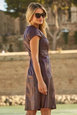 Burgundy Leather Quilt Detail Zip Front Fit & Flare Dress 12 Burgundy Leather Quilt Detail Zip Front Fit & Flare Dress -Winter Fashion Shop web 20 a21dl001rd 110 1