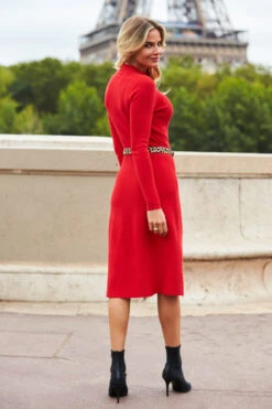Red Fit & Flare Knitted Midi Dress -Winter Fashion Shop web 210910 sosandarday5paris62321 2