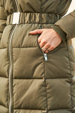 Khaki Faux Fur Trim Luxe Longline Padded Coat -Winter Fashion Shop web 38 s20ow009gn 177