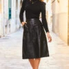 Black Leather A-Line Skirt With Pockets 2 Black Leather A-Line Skirt With Pockets -Winter Fashion Shop web 57 a21sl003bk 053