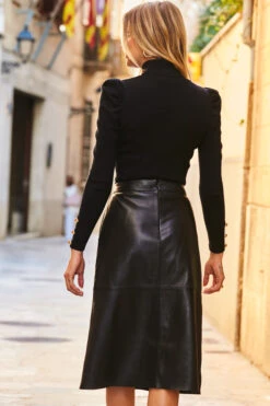 Black Leather A-Line Skirt With Pockets -Winter Fashion Shop web 57 a21sl003bk 145