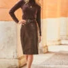 Chocolate Brown Leather Buckle Detail Pencil Skirt -Winter Fashion Shop web 63 a20tk008pt s21sl002bn 041 1