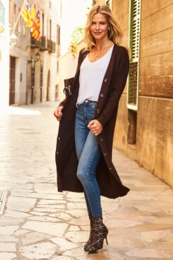 Chocolate Brown Longline Button Front Cardigan -Winter Fashion Shop web 76 a21tw025 s20bd002be 053