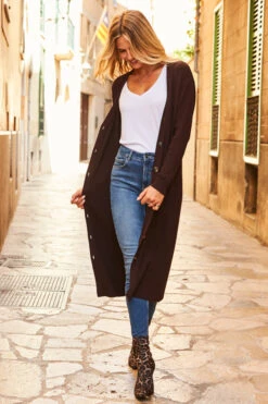 Chocolate Brown Longline Button Front Cardigan -Winter Fashion Shop web 76 a21tw025 s20bd002be 075