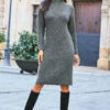 Charcoal Grey Roll Neck Rib Jumper Dress