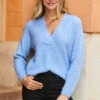 Powder Blue Super Soft V Neck Ribbed Jumper -Winter Fashion Shop web a21ow025 s21tk302be blue shirt 001