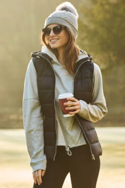 Black Padded Gilet With Zip Pockets & Hood -Winter Fashion Shop web s33 a20ow005 108