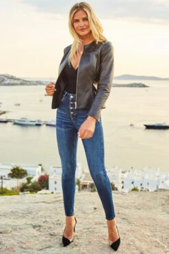 Indigo Blue Button Front Skinny Jeans -Winter Fashion Shop web s41 a20ow025rd s21ol004bk 0420