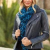 Navy Blue Leather Biker Jacket -Winter Fashion Shop web scarves 040 1