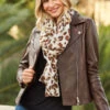 Chocolate Brown Leather Biker Jacket -Winter Fashion Shop web scarves 042 1