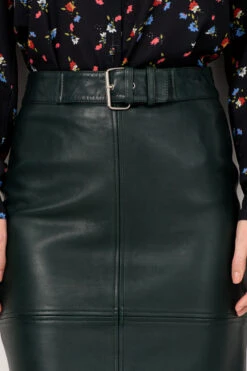 Dark Green Leather Buckle Detail Pencil Skirt -Winter Fashion Shop web 06032019 sosander 299