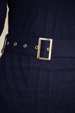 Navy Blue Belted Knitted Midi Dress -Winter Fashion Shop web 10 s22dk009rd 136 navy rt