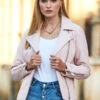 Soft Pink Leather Biker Jacket