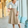 Ecru Leather Look Panelled A-Line Midi Skirt -Winter Fashion Shop web 132 s20sp002pk0004 014 cream rt