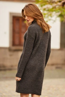 Charcoal Grey Half Zip Knitted Dress -Winter Fashion Shop web 13 a21dk502gy 045