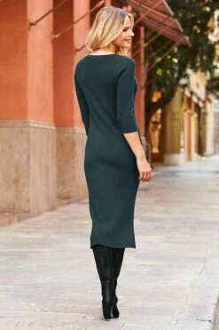 Dark Green Knitted Scoop Neck Midi Dress -Winter Fashion Shop web 14 a21dk501 a21tk500 a21fw045pt 039 green rt