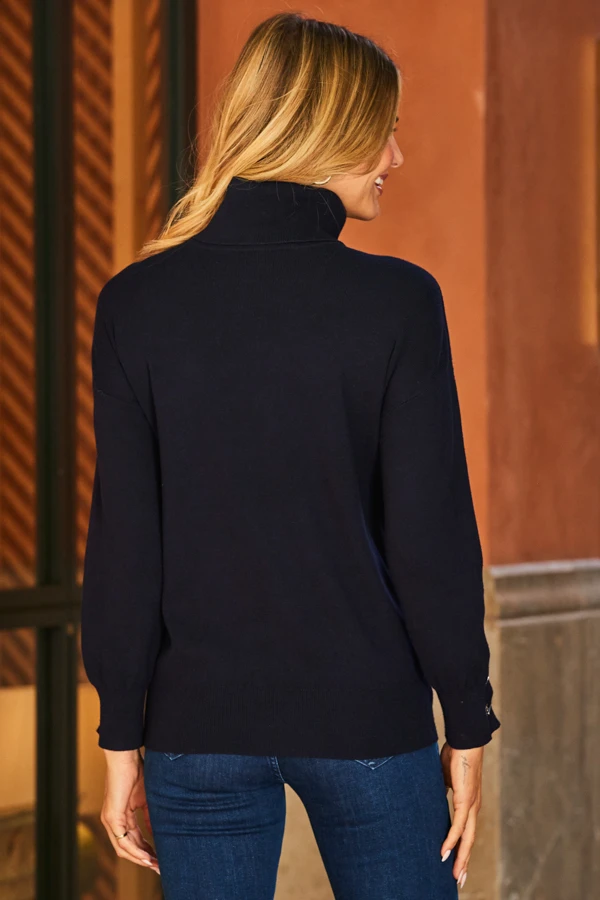 Navy Blue Cuff Detail Rollneck Jumper 6 Navy Blue Cuff Detail Rollneck Jumper - Image 4