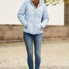 Powder Blue Premium Padded Jacket With Silver Zip Pockets