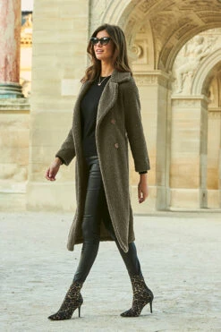 Khaki Green Super Cosy Longline Borg Coat 13 Khaki Green Super Cosy Longline Borg Coat -Winter Fashion Shop web 1 a21ow001bn a20bd020bk 139 khaki green rt