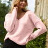 Blush Pink Cable Shoulder V Neck Jumper 1 Blush Pink Cable Shoulder V Neck Jumper -Winter Fashion Shop web 2020 08 31 aynhoe park sosandar49977 pink rt
