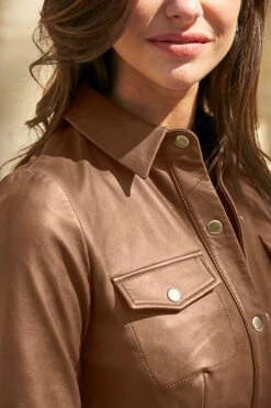 Tan Leather Popper Front Dress -Winter Fashion Shop web 20 a21dl003 160 tan rt