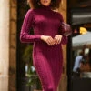 Wine Roll Neck Cable Knit Dress -Winter Fashion Shop web 2307 01 a22dk650rd0011 a23ow053rd0011 01 422