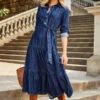 Dark Indigo Tiered Hem Denim Midi Dress -Winter Fashion Shop web 2307 39 s23dd065in0007 39 046 rt