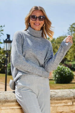 Grey Marl Folded Cuff Jumper -Winter Fashion Shop web 2307 98 a22bw006gy0001 a23tk107gy0014 98 288