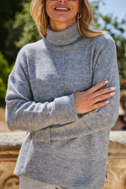 Grey Marl Folded Cuff Jumper -Winter Fashion Shop web 2307 98 a22bw006gy0001 a23tk107gy0014 98 477