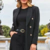 Black Faux Wool Double Breasted Coat -Winter Fashion Shop web 2308 03 a23ow006bk0001 a23bw037we0001 03 082 rt