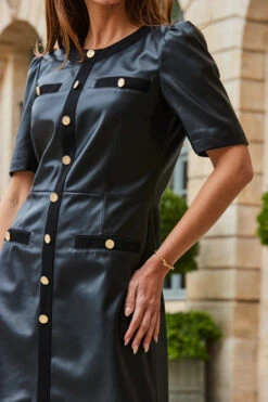 Black Faux Leather Button Front Pocket Detail Shift Dress 13 Black Faux Leather Button Front Pocket Detail Shift Dress -Winter Fashion Shop web 2308 105 a23dp021bk0001 105 172