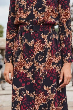 Black Baroque Print Belted Maxi Shirt Dress -Winter Fashion Shop web 2308 107 a23dw034bkan01 107 191