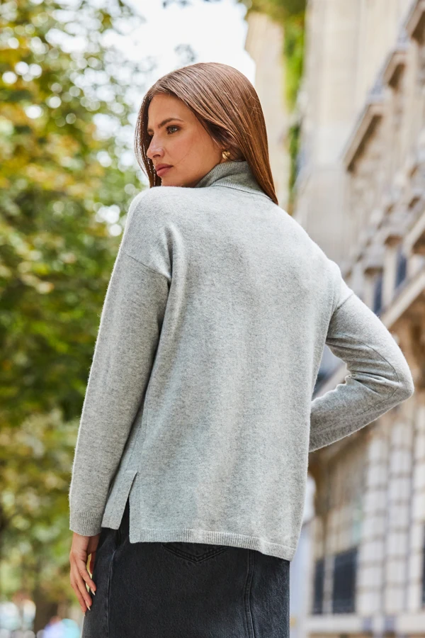 Light Grey Cashmere Marl Roll Neck Jumper 6 Light Grey Cashmere Marl Roll Neck Jumper - Image 4