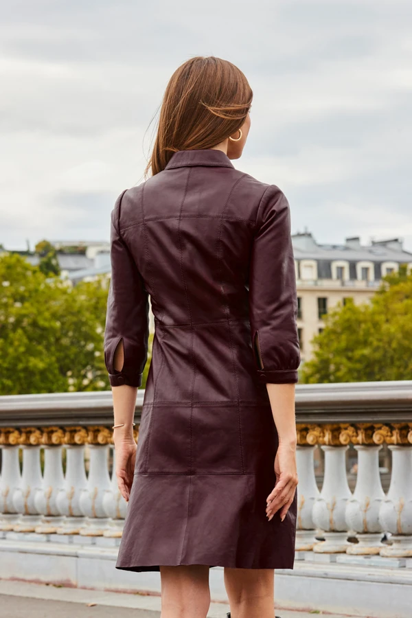 Burgundy Fluted Hem Leather Dress 5 Burgundy Fluted Hem Leather Dress - Image 3