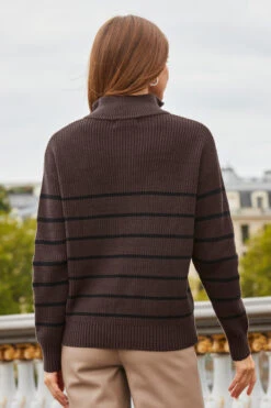 Mocha & Black Stripe Half Zip Jumper -Winter Fashion Shop web 2308 19 s22tk502nlbk03 s23bp001bn0003 19 284 rt