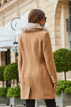 Camel Faux Fur Collar Coat -Winter Fashion Shop web 2308 55 a23ow016bn0002 55 289