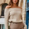 Natural Cable Knit Bardot Jumper