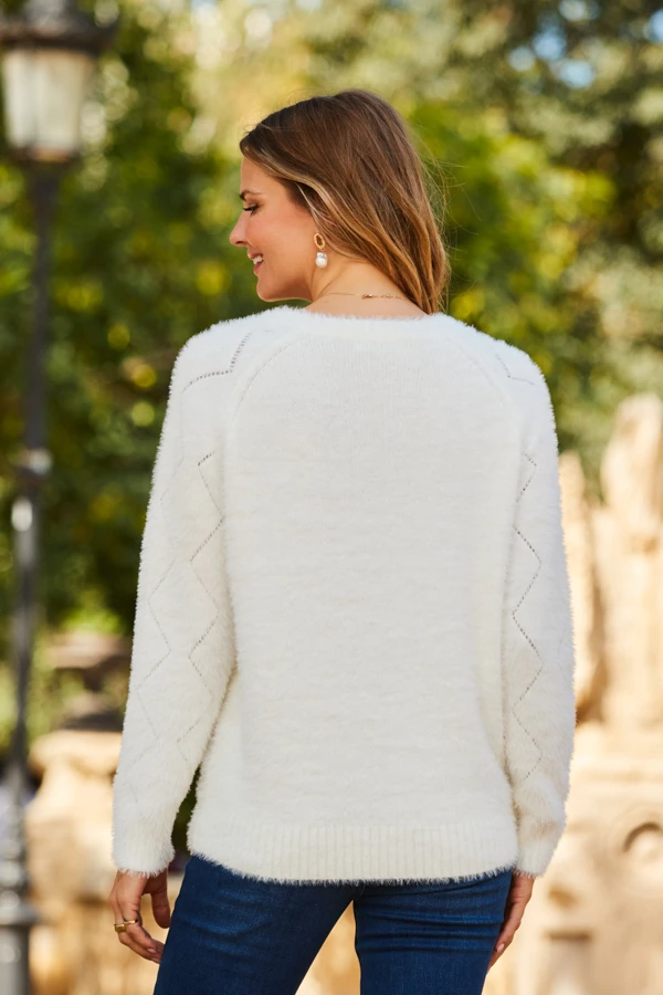 Cream Pointelle Pearl Embellished Jumper 5 Cream Pointelle Pearl Embellished Jumper - Image 3