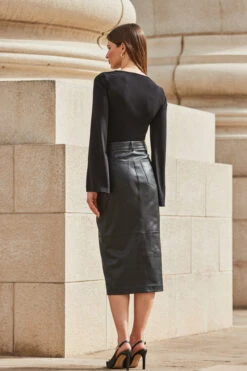 Black Leather Pencil Skirt With Split -Winter Fashion Shop web 2309 102 a23tj108bk0001 a23sl007bk0001 102 209 1
