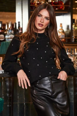 Black Blouson Sleeve Embellished Jumper 10 Black Blouson Sleeve Embellished Jumper -Winter Fashion Shop web 2309 109 a23tk263bk0001 109 007