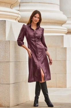 Burgundy Faux Leather Popper Front Shirt Dress -Winter Fashion Shop web 2309 114 a20dp004rd0004 114 059 rc