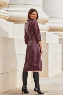 Burgundy Faux Leather Popper Front Shirt Dress -Winter Fashion Shop web 2309 114 a20dp004rd0004 114 161 rc