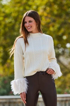 Cream Cable High Neck Faux Fur Cuff Jumper -Winter Fashion Shop web 2309 115 a23tk199nl0001 a22bl004pt0004 115 074