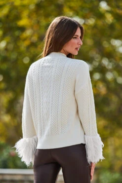 Cream Cable High Neck Faux Fur Cuff Jumper -Winter Fashion Shop web 2309 115 a23tk199nl0001 a22bl004pt0004 115 119