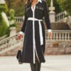 Black & White Contrast Trim Utility Shirt Dress