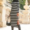 Black & White Stripe Button Detail Rib Knit Midi Dress -Winter Fashion Shop web 2309 119 a23dk105bknl01 119 069 2 1