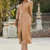 Camel Faux Leather Longline Shirt Dress -Winter Fashion Shop web 2309 122 a23dp010be0040 122 050 2