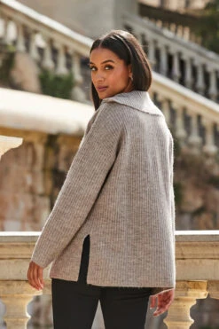 Natural Rib Knit Half Zip Longline Jumper -Winter Fashion Shop web 2309 127 a23tk261bn0024 127 162